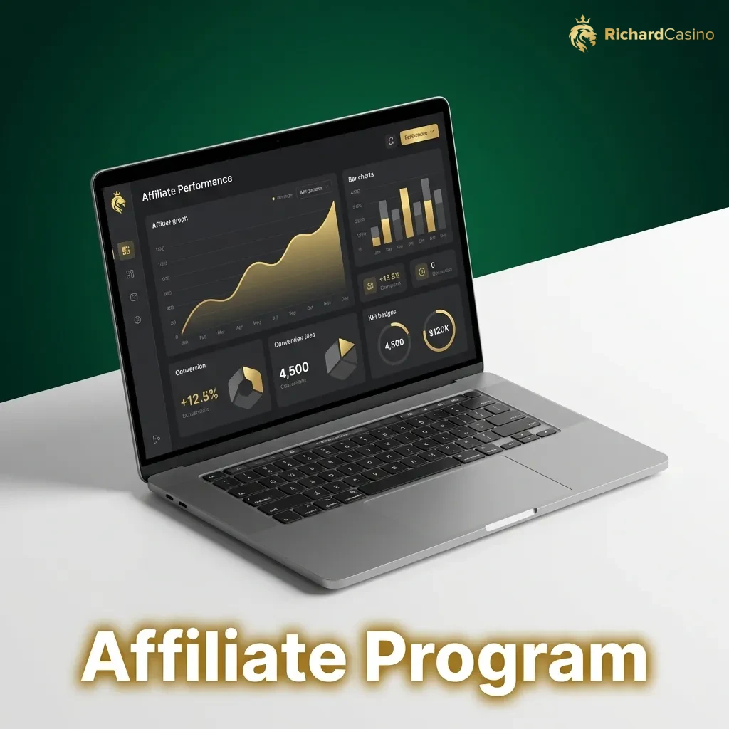 Richard Casino affiliate program dashboard showing commission structure, tracking tools, and marketing materials