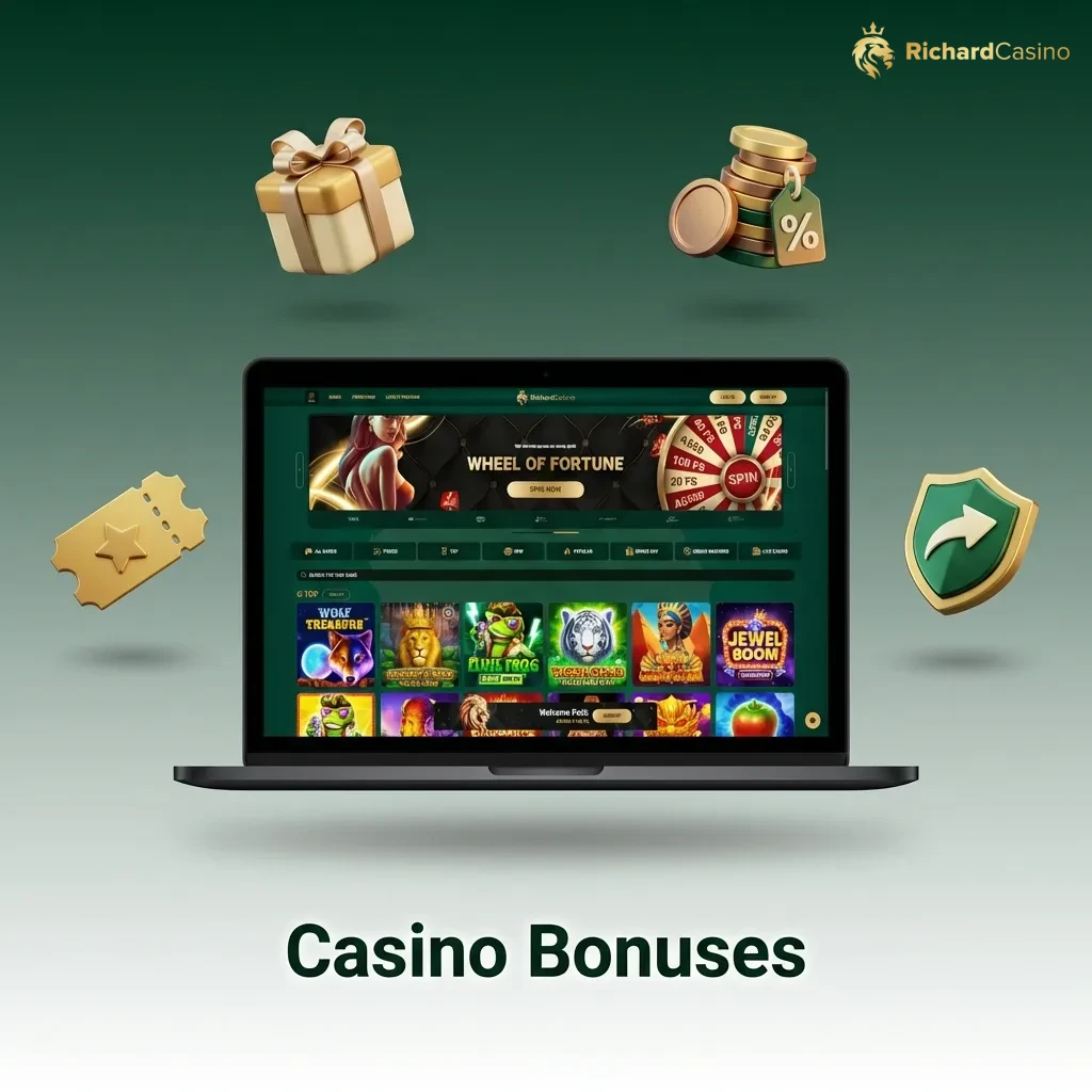 Richard Casino promotions page showing weekly reload bonuses, free spins, cashback offers, and tournament prizes
