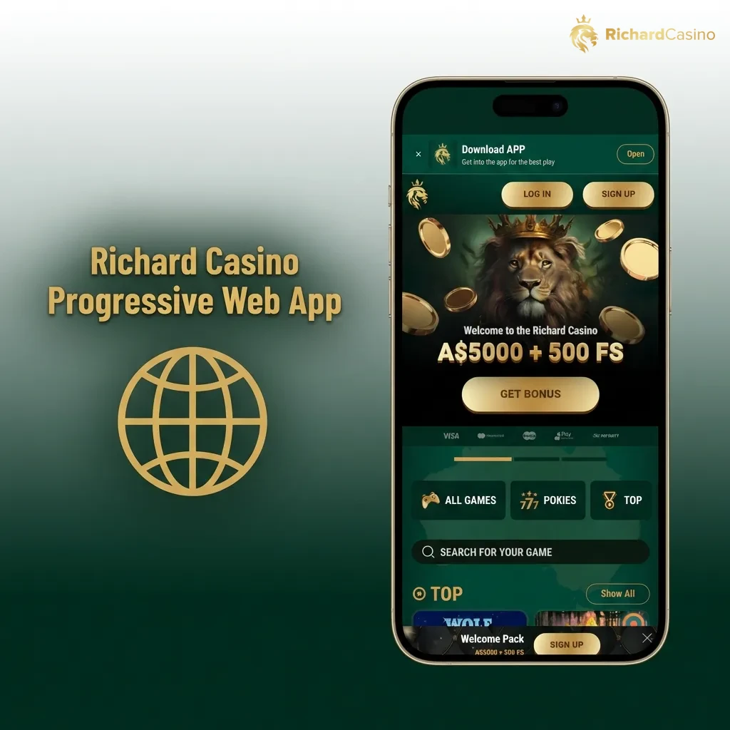 Richard Casino's progressive web app icon on desktop, offering instant access to games without download