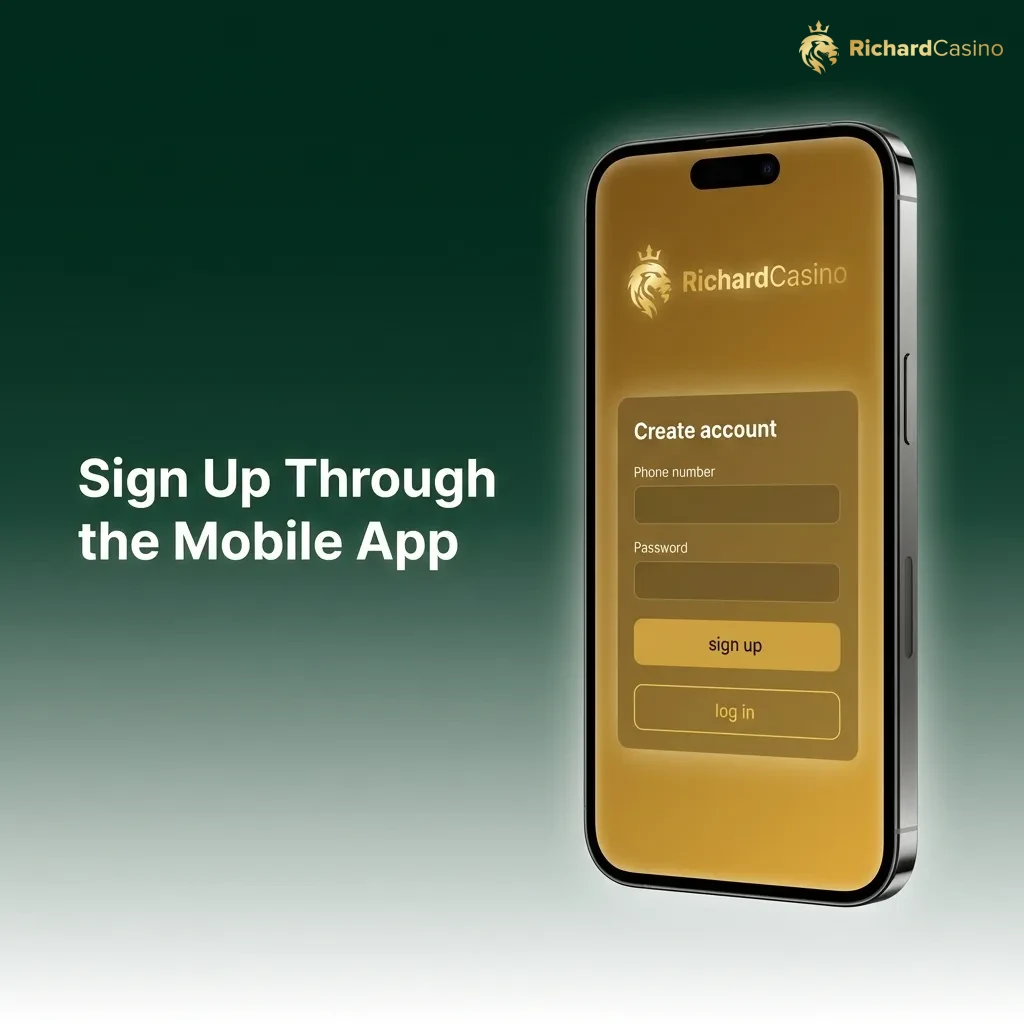 Person using smartphone to register Richard Casino mobile app account with registration form on screen
