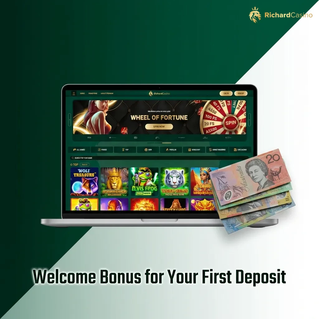 New players get 100% bonus up to 5,000 AUD plus 300 free spins on first deposit of 20 AUD minimum